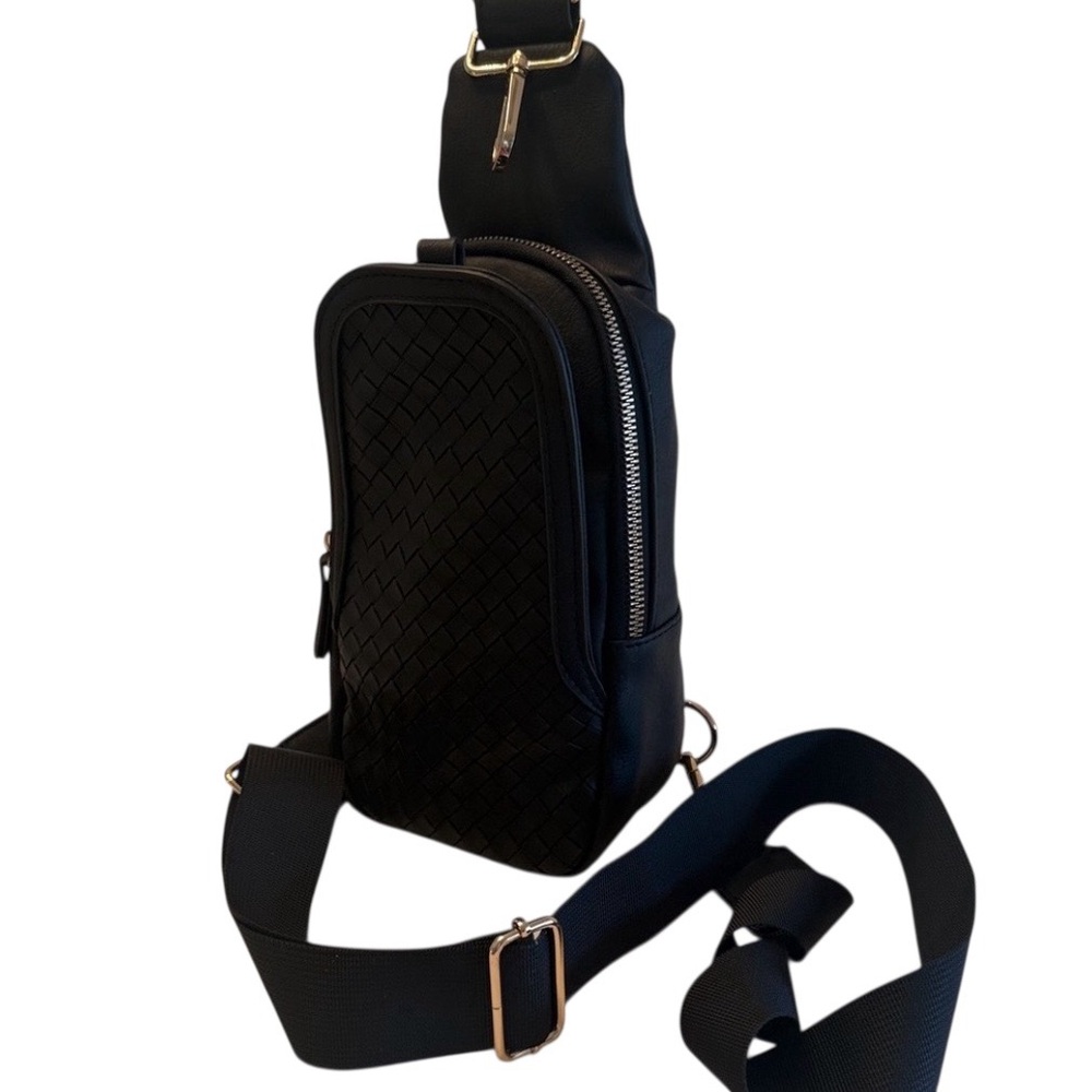 Black faux leather texture detail small backpack crossbody bag